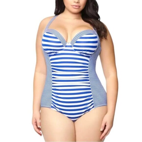 TORRID One Piece‎ Push Up Bra Swimsuit4 4X 26 Underwire Nautical Sailor Striped - Picture 1 of 13
